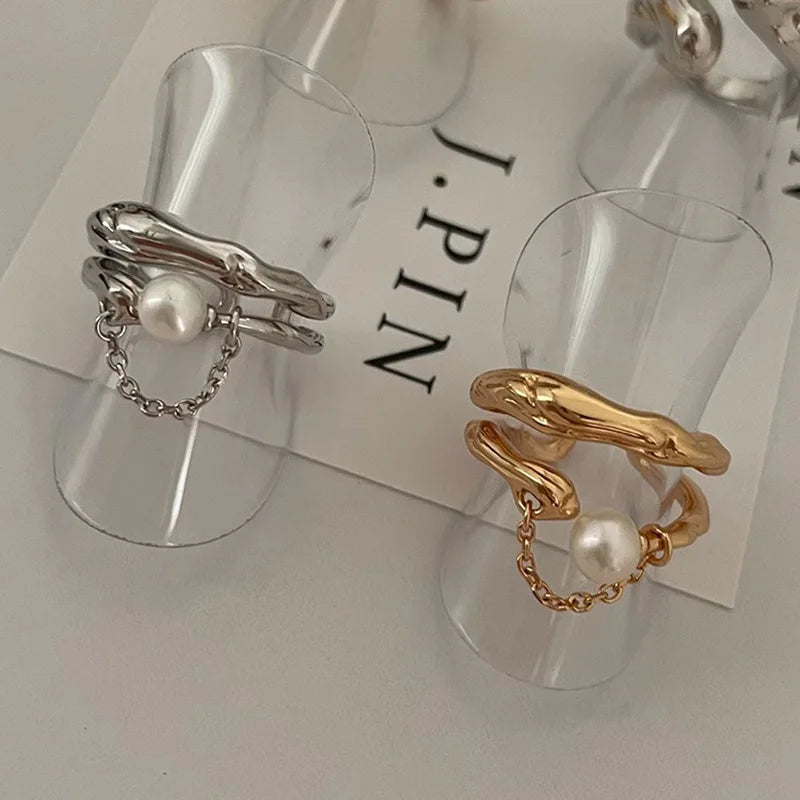 Silver Ring For Women Jewelry Gold Pearl Finger Open