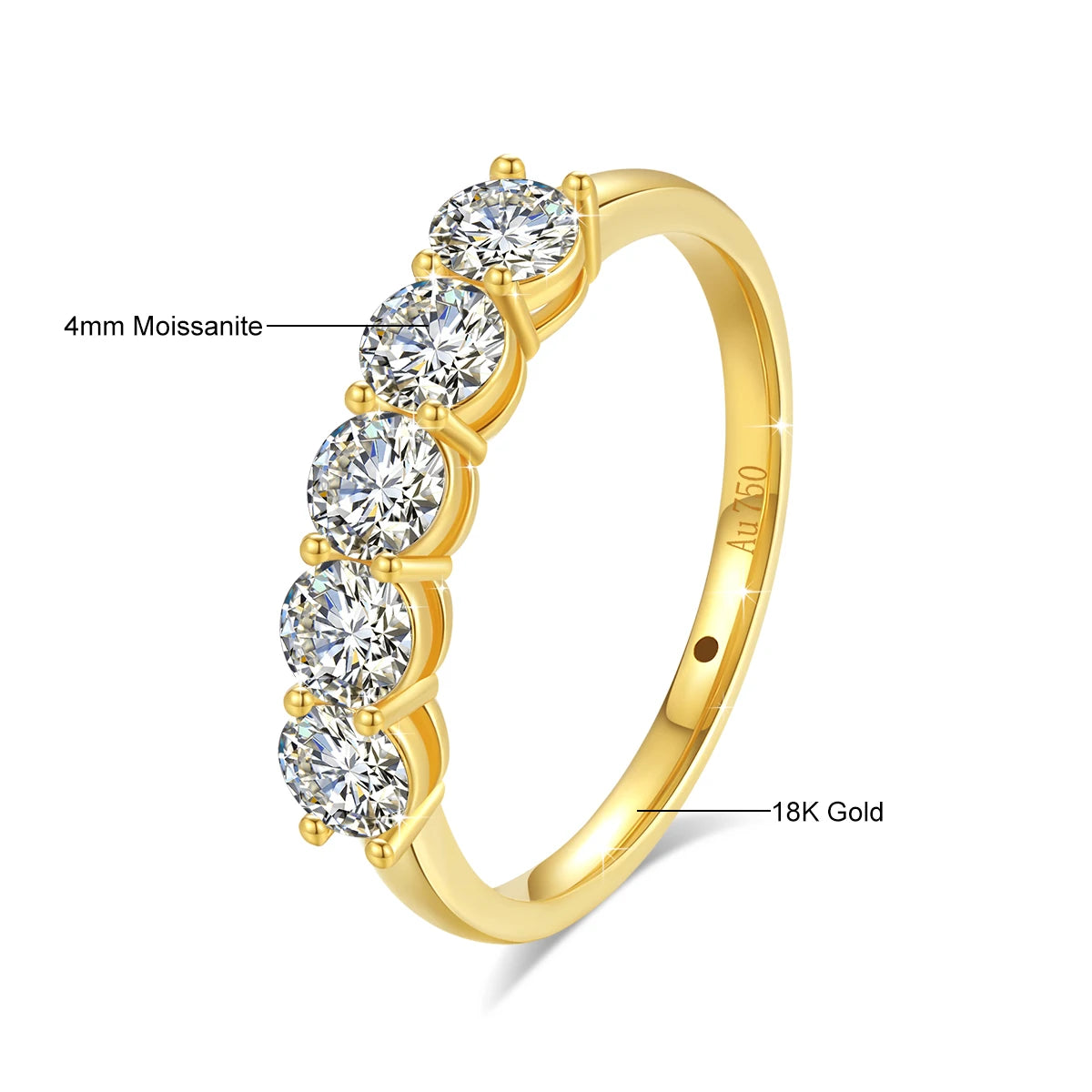 Szjinao 100% Pure K Gold Ring 18k Women 5 Stone Moissanite With Certificate Wedding Band Diamond Jewelry Female Gift Wholesale