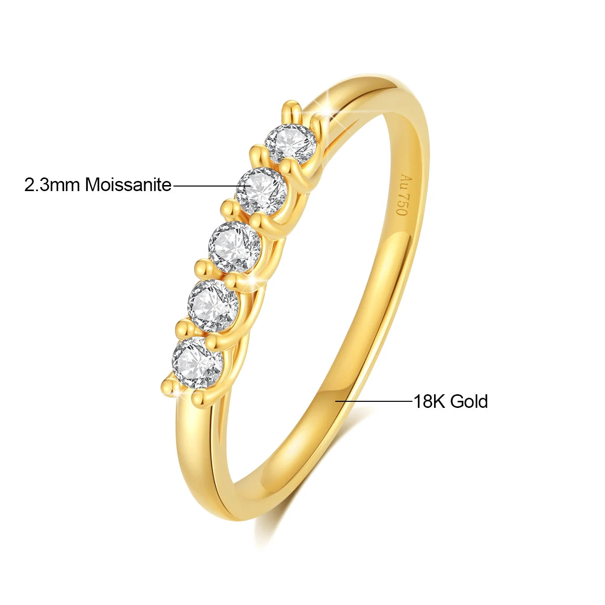 Szjinao 100% Pure K Gold Ring 18k Women 5 Stone Moissanite With Certificate Wedding Band Diamond Jewelry Female Gift Wholesale