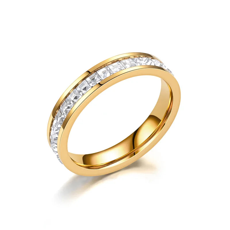 Unisex 4mm Luxury  Cubic Zircon Rings Gold Silver Color