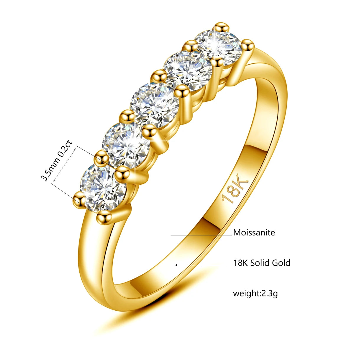 With Certficate Original Solid Silver 10K 14K 18K Gold Moissanite Ring For Women 5 Stone AU 750 Luxury Jewelry With Stamp JM