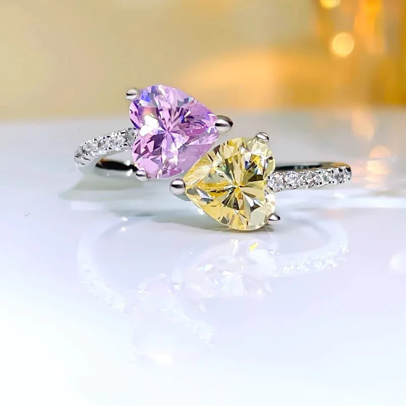 Cute Heart-shaped Blue and Pink Stone Silver